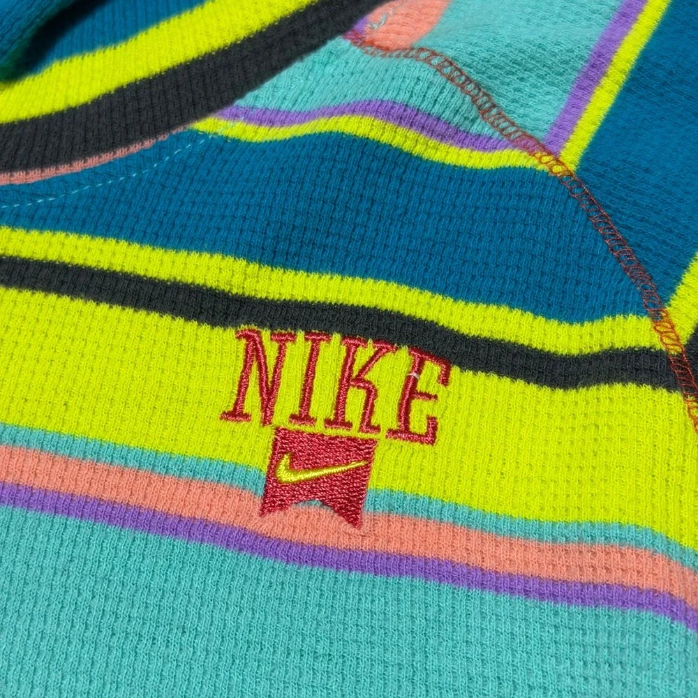 Y2K Nike Girls L (12-13) Pullover Hoodie Lightweight Waffle Knit Neon Stripe